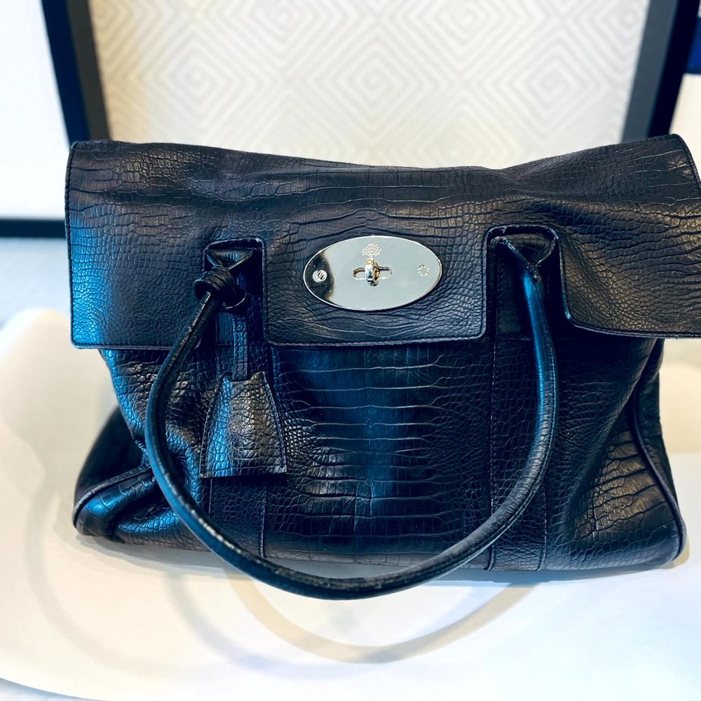 Mulberry Bayswater Tote, Mini Croc Print, Black (Pre-Owned)